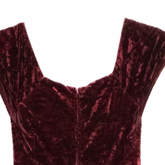 Kiki Kids Girls Wine Red Velvet Midi Dress Scoop Neck Zip Tie Back Cap Sleeve 12 - Picture 5 of 5